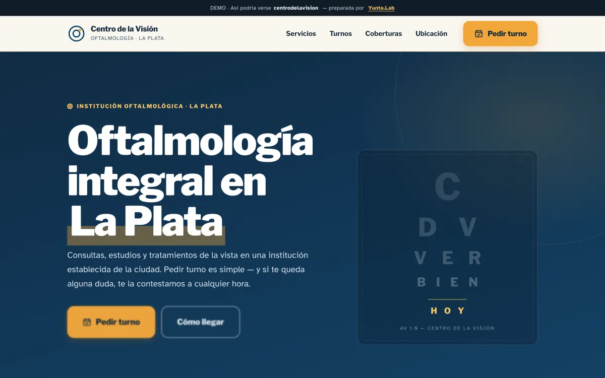 Portada del demo del Centro de la Visión, oftalmología integral de La Plata