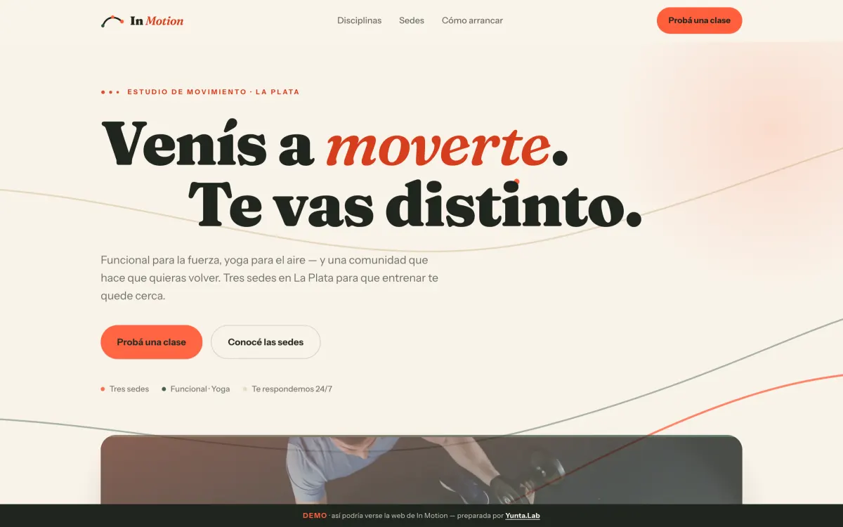 Portada del demo de In Motion, funcional y yoga en tres sedes de La Plata