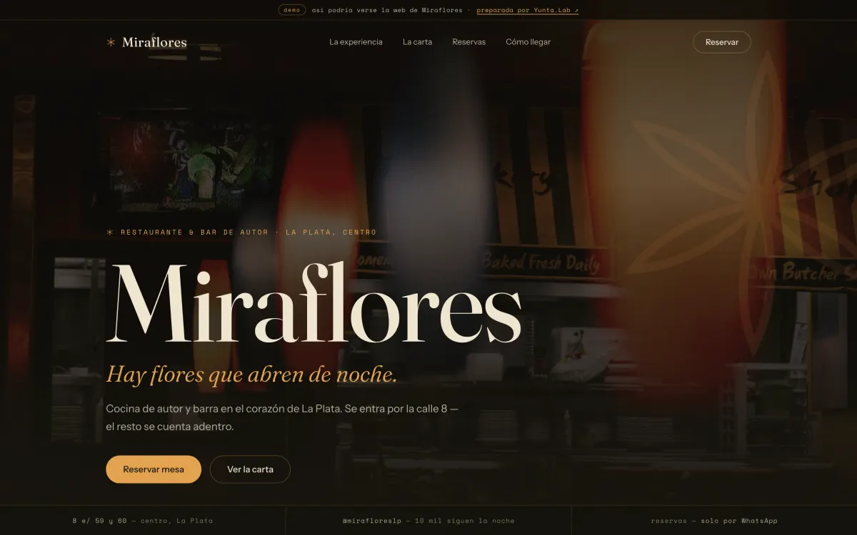Portada del demo de Miraflores, restaurante y bar de autor de La Plata