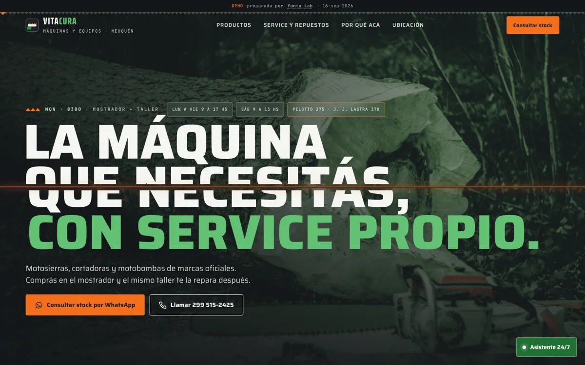 Portada del demo de Vitacura, máquinas, repuestos y service en Neuquén