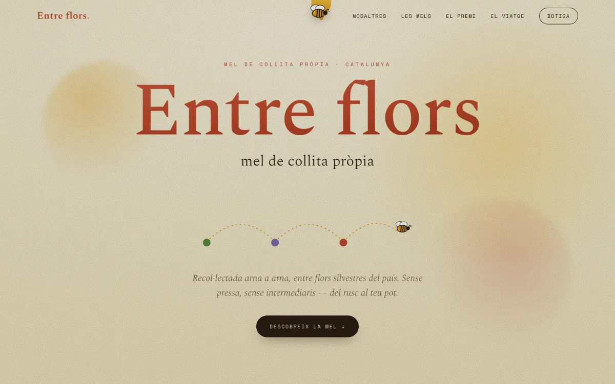 Portada del sitio web de Entre flors, miel de cosecha propia de Cataluña