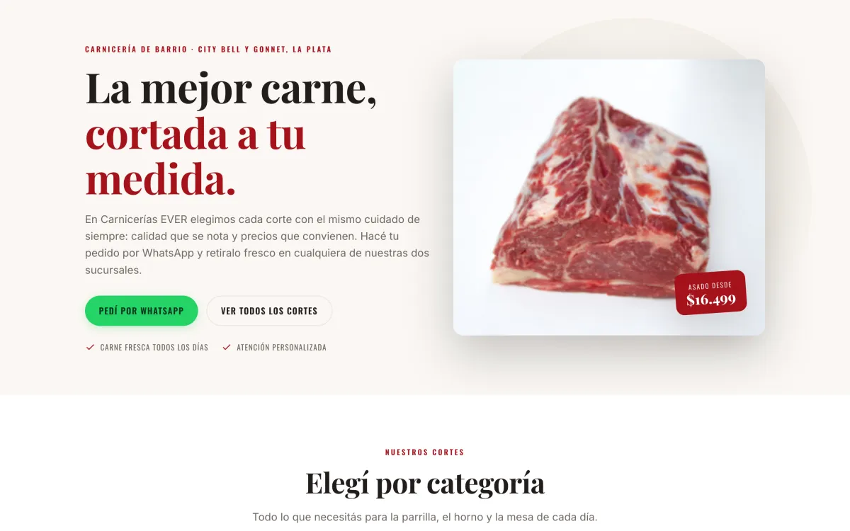 Portada del sitio web de Carnicerías EVER, City Bell y Gonnet
